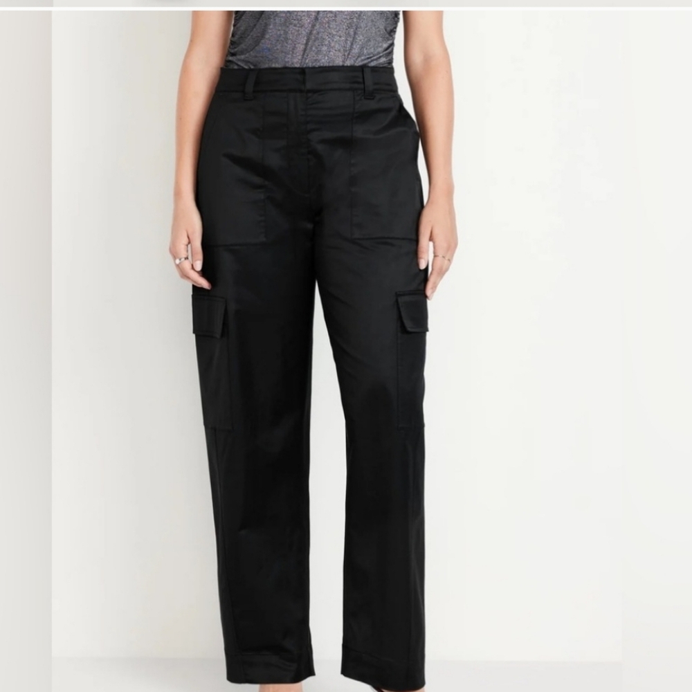 Old Navy Wide Leg SatineShine Women's Black Cargo Pants BLACK 12